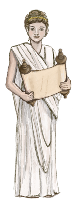 Watercolour painting of hypatia of alexandria holding a scroll